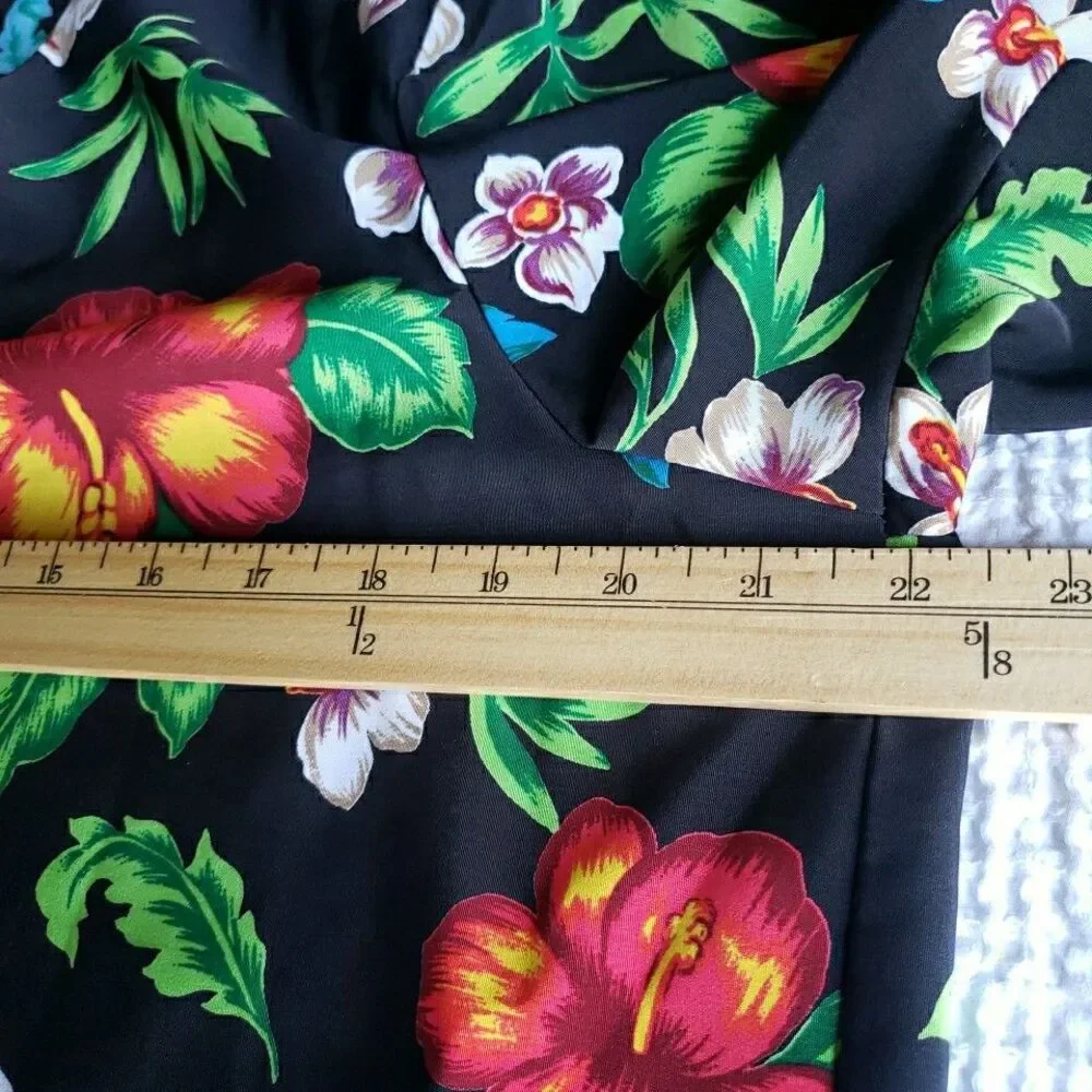 VTG Worthington Tropical Hibiscus Blouse 16 Black Hawaiian Button Up Plus Top - Picture 8 of 8